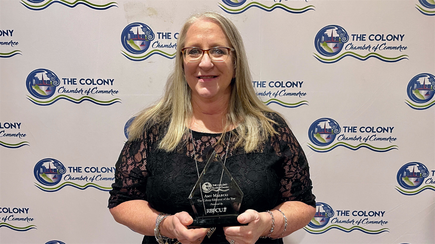 Griffin Middle School teacher Amy Malecki named The Colony Chamber Educator of the Year 2022-2023. 